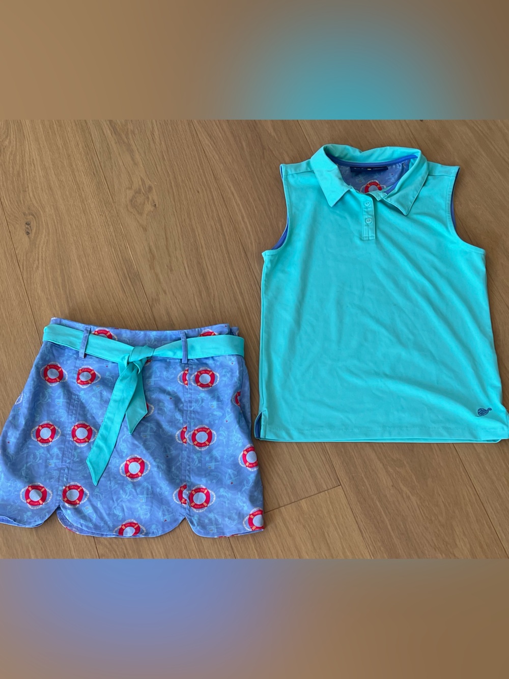 Turtles & Tees Golf Tennis Sleeveless Polo Top & Scalloped Skort Skirt Set 7/8
